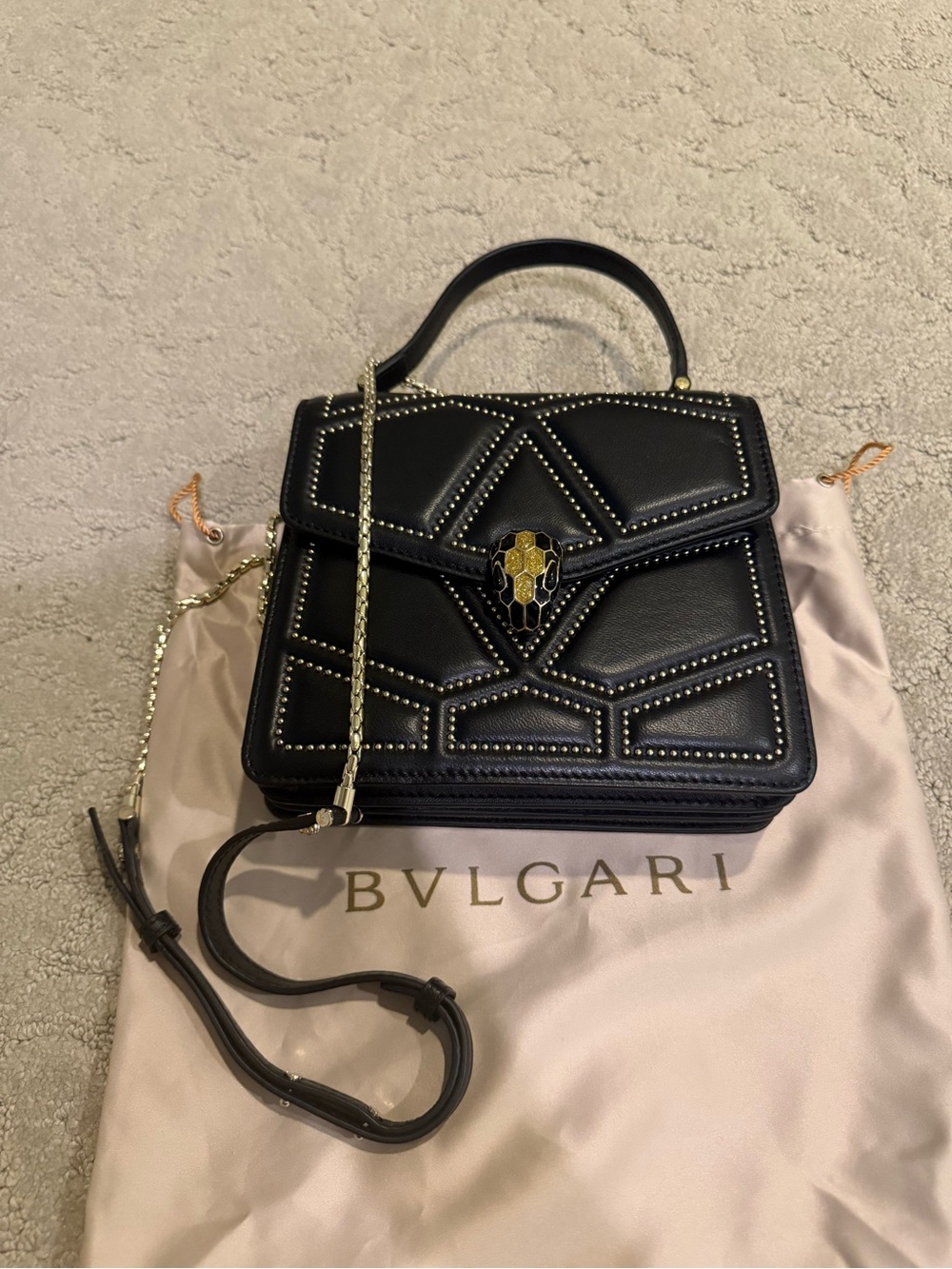 Black Serpenti Studded Leather Top-Handle Crossbody